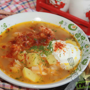 капусняк з квашеної капусти та з куркою в тарілці